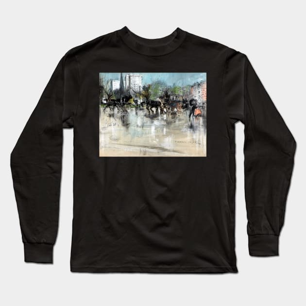 High Resolution Everett Shinn A Rainy Day in Madison Square 1894 Long Sleeve T-Shirt by tiokvadrat